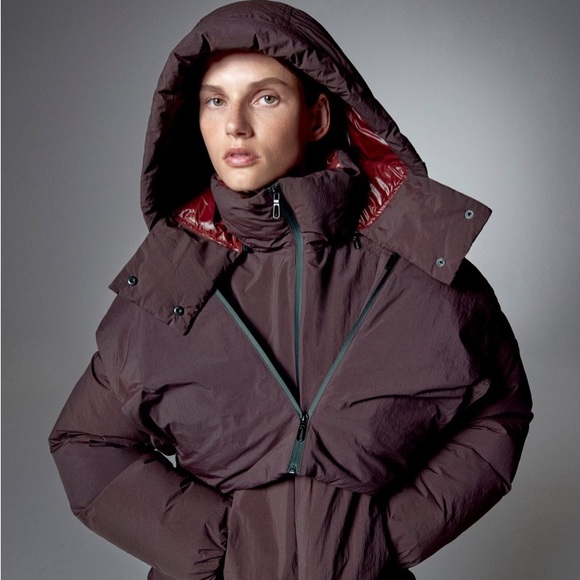 Zara Limited Edition Burgundy Water Resistant Down Puffer Jacket Coat Size XS - Picture 3 of 14